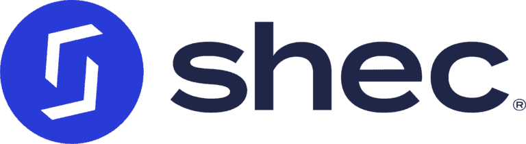 Shec company logo with stylized S in blue circle